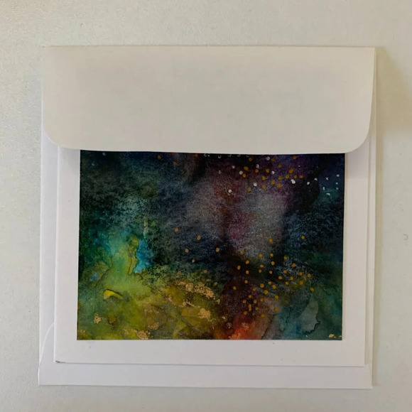 OOAK Handmade Abstract Watercolor Card Set - 6 Blank Note Cards 24K gold leaf - Picture 5 of 12